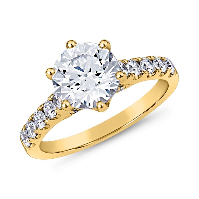 Engravable engagement ring in yellow gold with diamonds