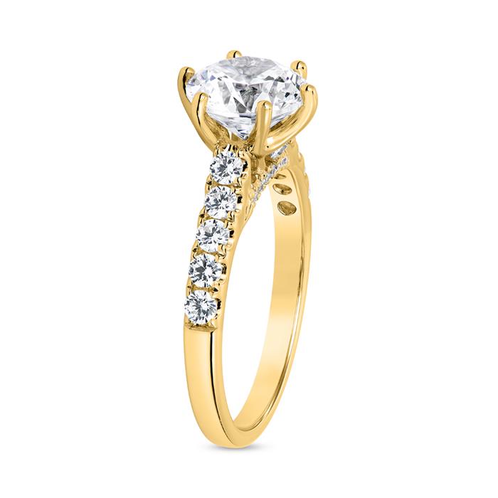 Engravable engagement ring in yellow gold with diamonds