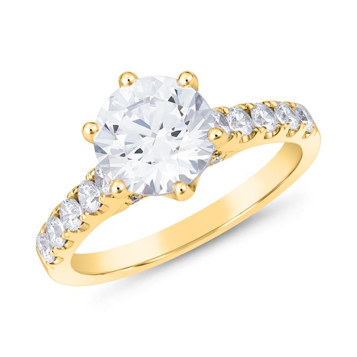 Engravable ring with lab grown diamonds in yellow gold