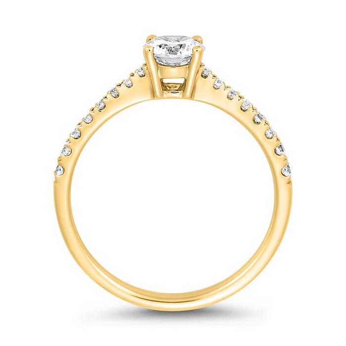 Anillo de diamantes en oro amarillo para mujer, grabable