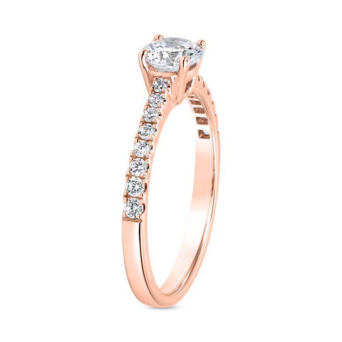 Engravable engagement ring with diamonds in rose gold