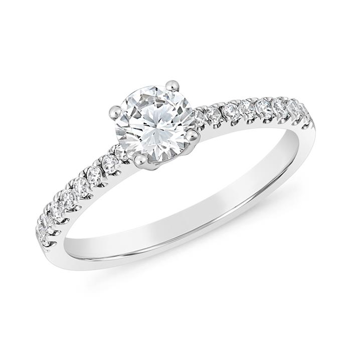 Engagement ring, lab grown diamonds, white gold, platinum