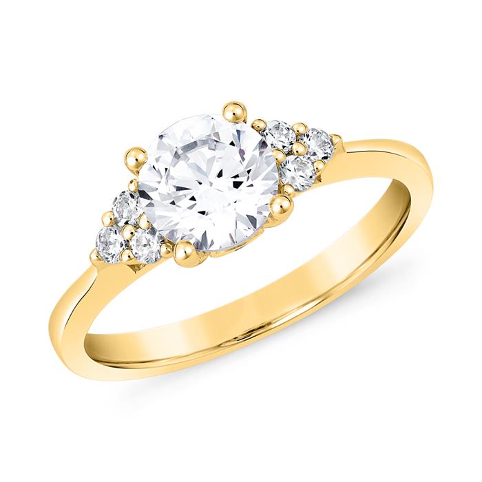 Gegraveerde diamanten ring in geel goud met diamanten