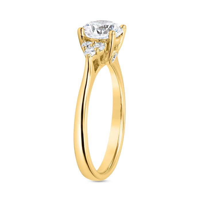 Gegraveerde diamanten ring in geel goud met diamanten