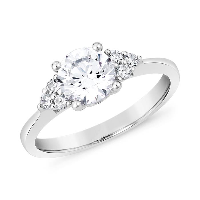 White gold or platinum engagement ring with diamonds