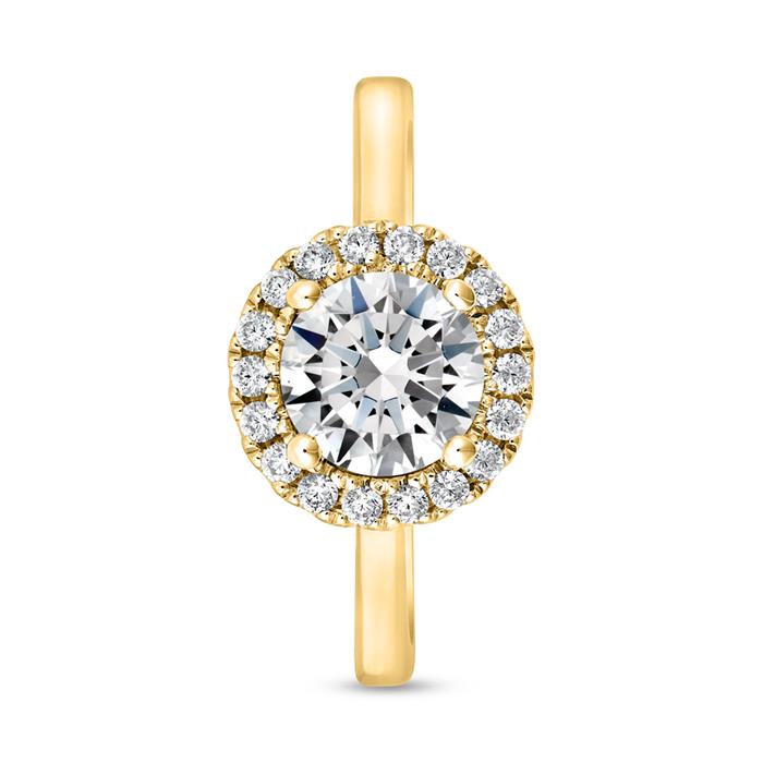 Golden engagement ring Halo with diamonds, engravable