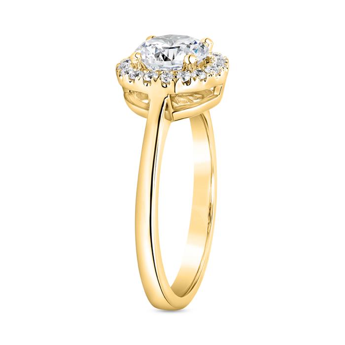 Anillo de compromiso de oro Halo con diamantes, grabable