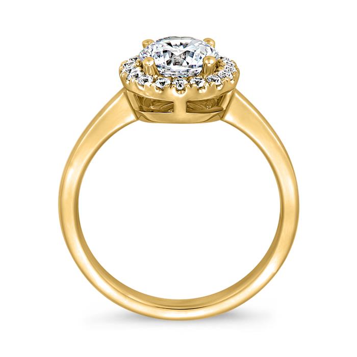 Golden engagement ring Halo with diamonds, engravable