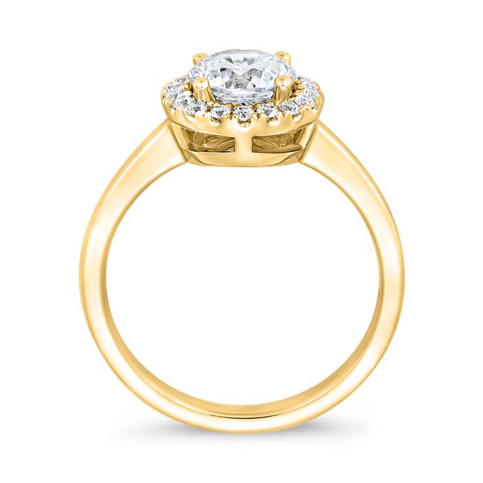 Engagement ring halo with lab grown diamonds, yellow gold