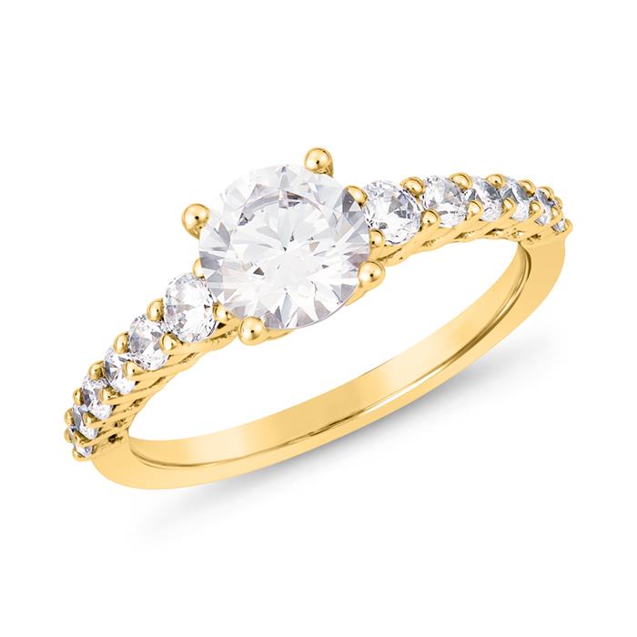 Golden engagement ring with lab grown diamonds