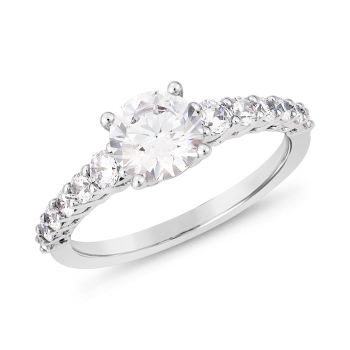 Engravable lab grown diamond ring in white gold, platinum