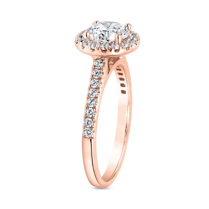 Ladies halo ring with diamonds in rose gold, engravable