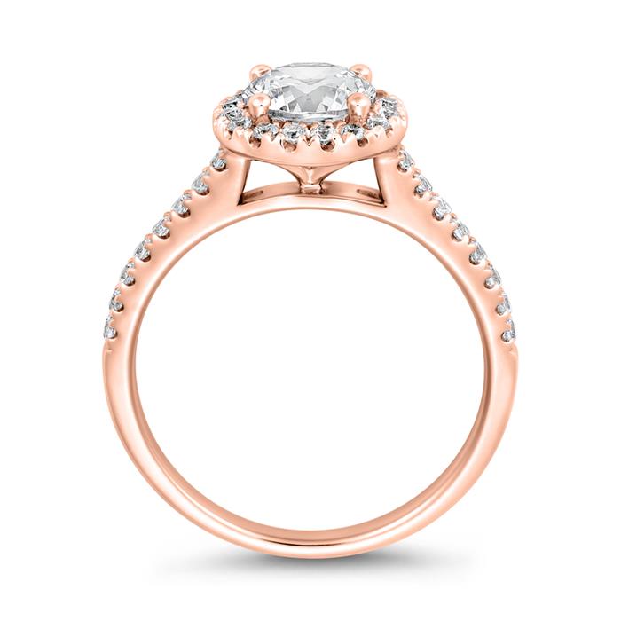 Ladies halo ring with diamonds in rose gold, engravable