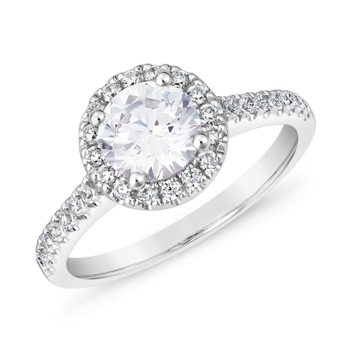 Engagement ring in white gold or platinum with diamonds