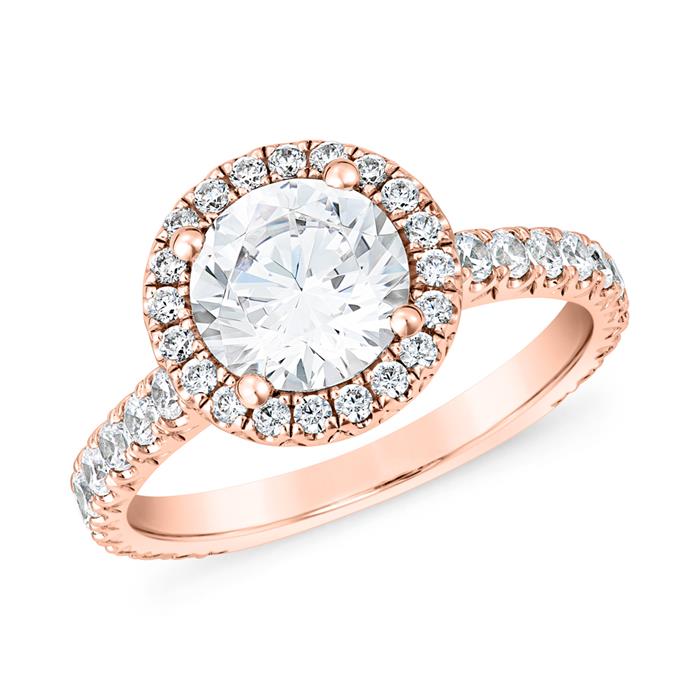 Ros&#xE9;gouden halo ring met diamanten voor dames