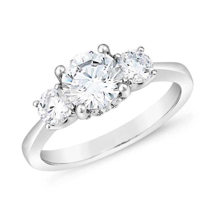 Trinity engagement ring with diamonds, white gold, platinum