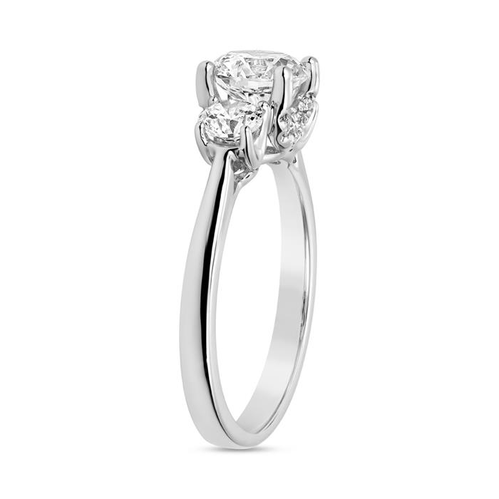 Trinity engagement ring with diamonds, white gold, platinum