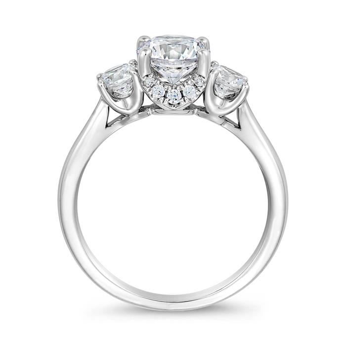 Trinity engagement ring with diamonds, white gold, platinum