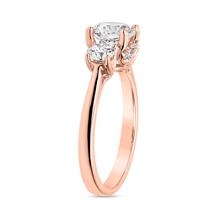 Trinity engagement ring, lab grown diamonds, rose gold