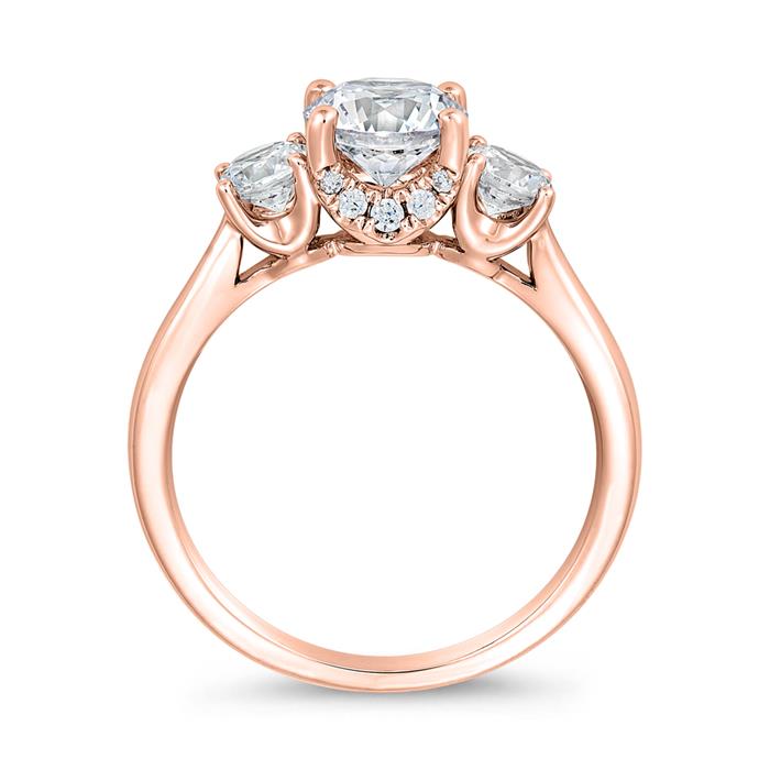 Trinity engagement ring, lab grown diamonds, rose gold