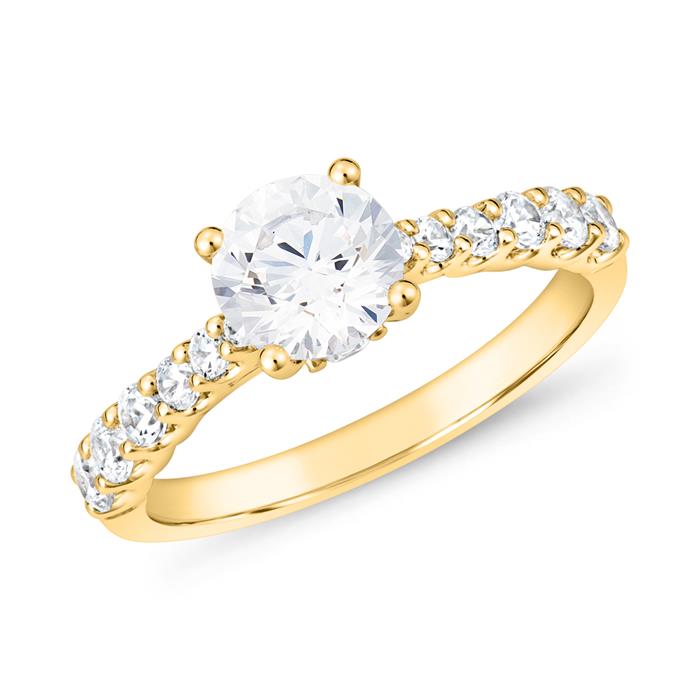 Golden engagement ring with diamonds for ladies