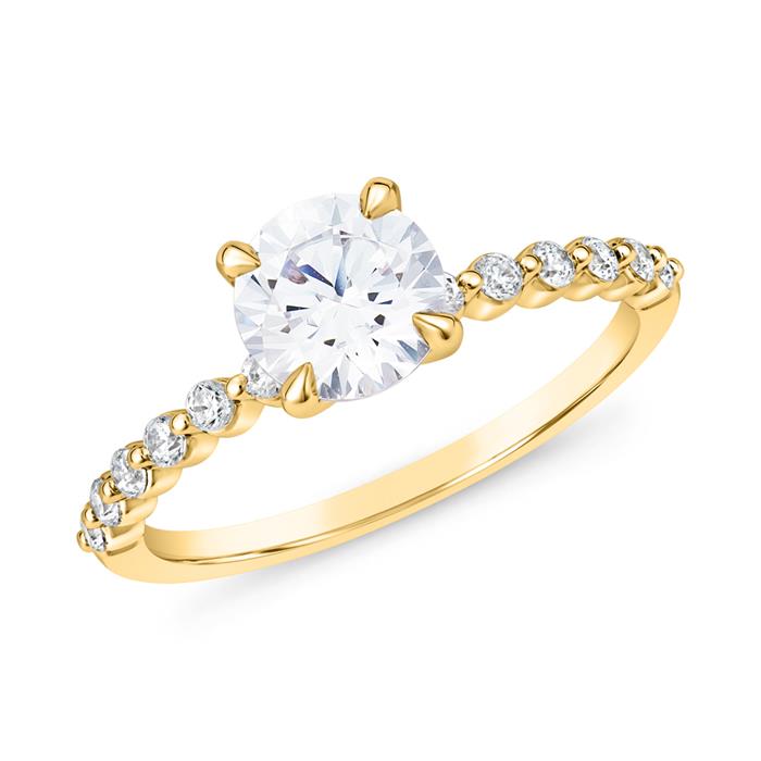 Engagement ring with lab grown diamonds in yellow gold