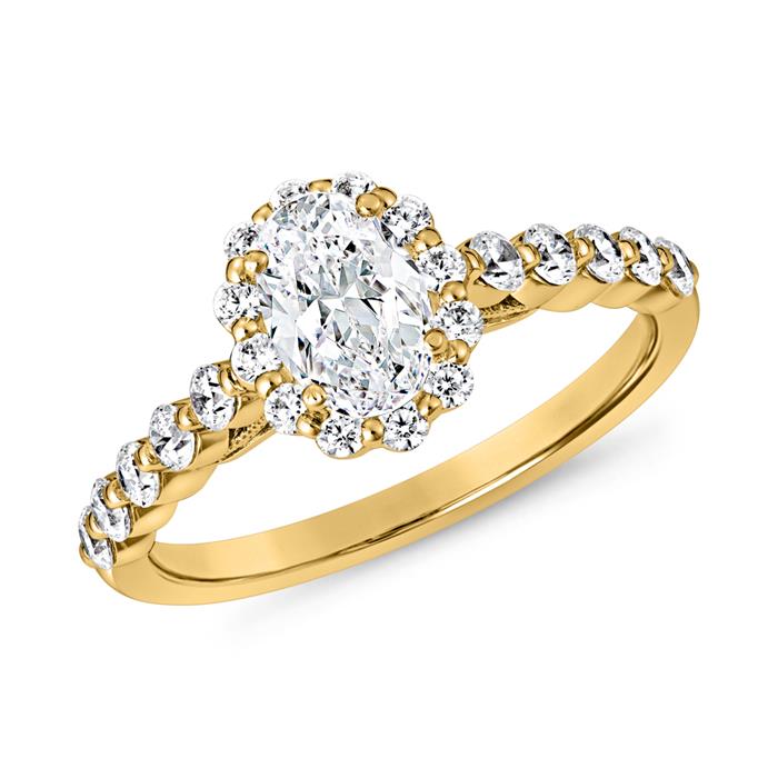 Golden engagement ring set with diamonds