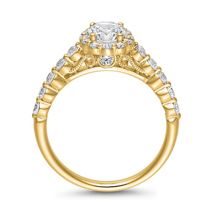 Golden engagement ring set with diamonds