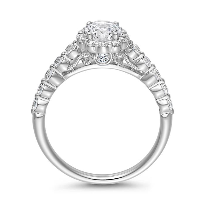 Engagement ring in white gold or platinum with diamonds