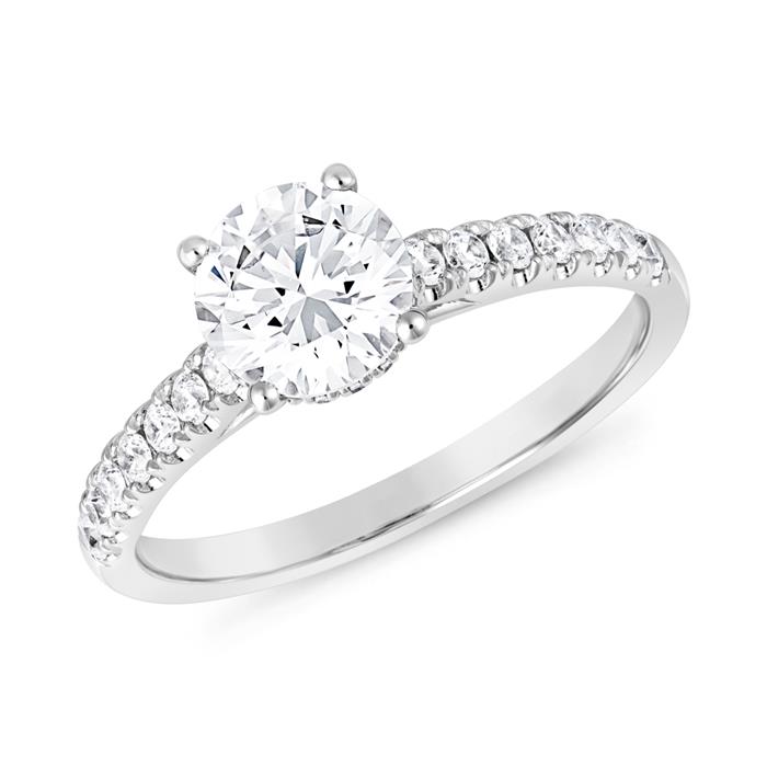 Engagement ring with diamonds in white gold or platinum