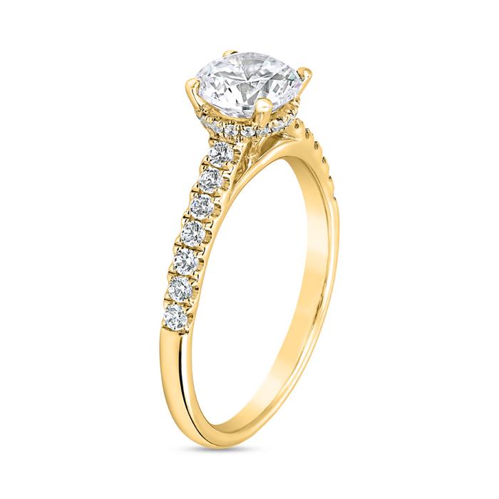 Gold engagement ring with lab grown diamonds