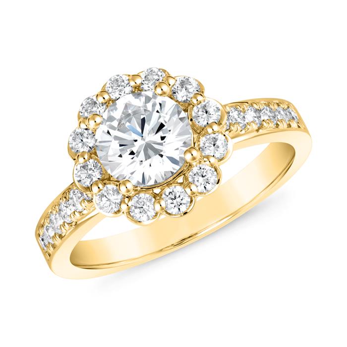 Golden engagement ring set with diamonds