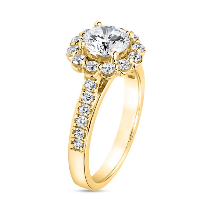 Golden engagement ring set with diamonds