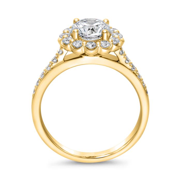 Golden engagement ring set with diamonds