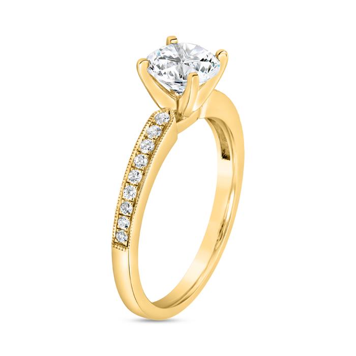 Diamond-set milgrain ring in yellow gold, engravable