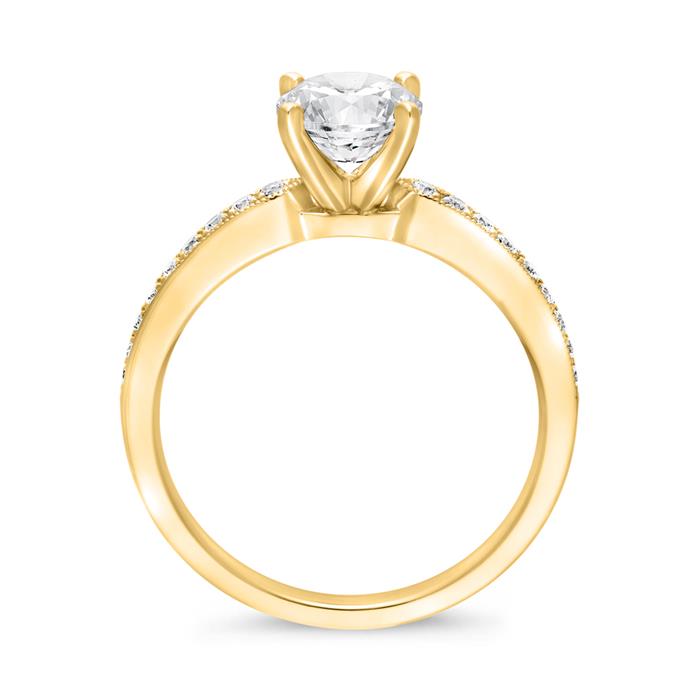 Diamond-set milgrain ring in yellow gold, engravable