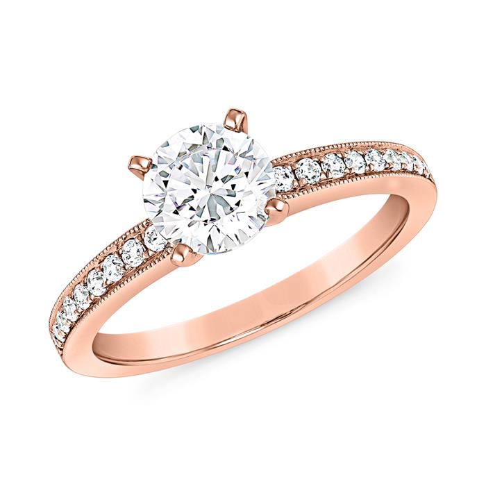 Roségouden milgrain diamanten ring voor dames