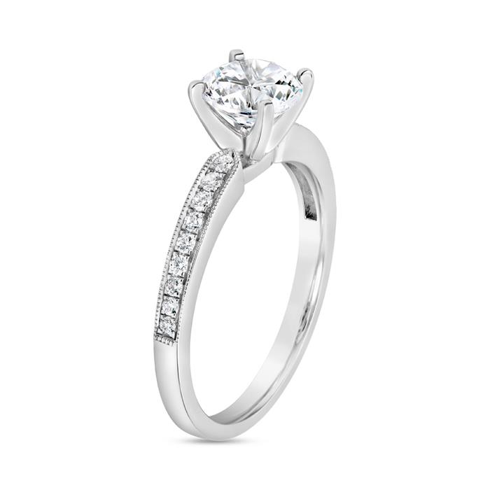 Milgrain diamond ring, lab grown, white gold or platinum