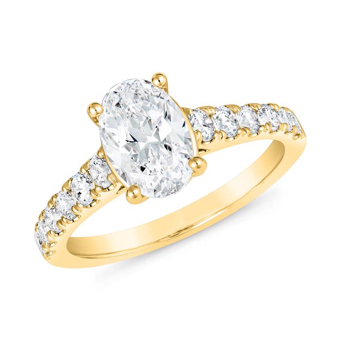 Golden engagement ring with lab grown diamonds