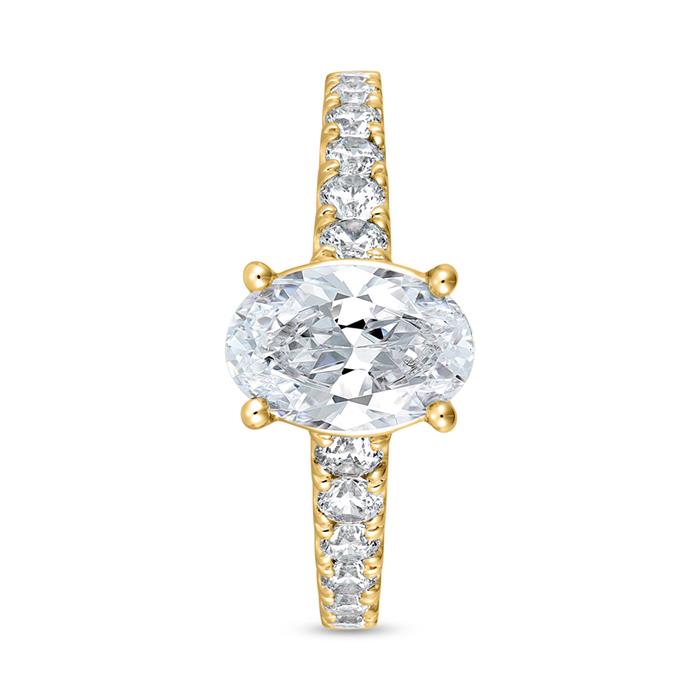 Golden engagement ring with lab grown diamonds