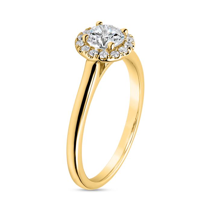 Anillo de diamantes halo dorado para mujer, grabable