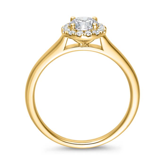 Goldener Halo Diamantring f&#xFC;r Damen, gravierbar