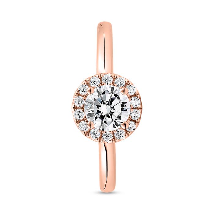 Anillo halo de diamantes en oro rosa para mujer, grabable