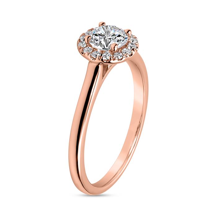 Anillo halo de diamantes en oro rosa para mujer, grabable