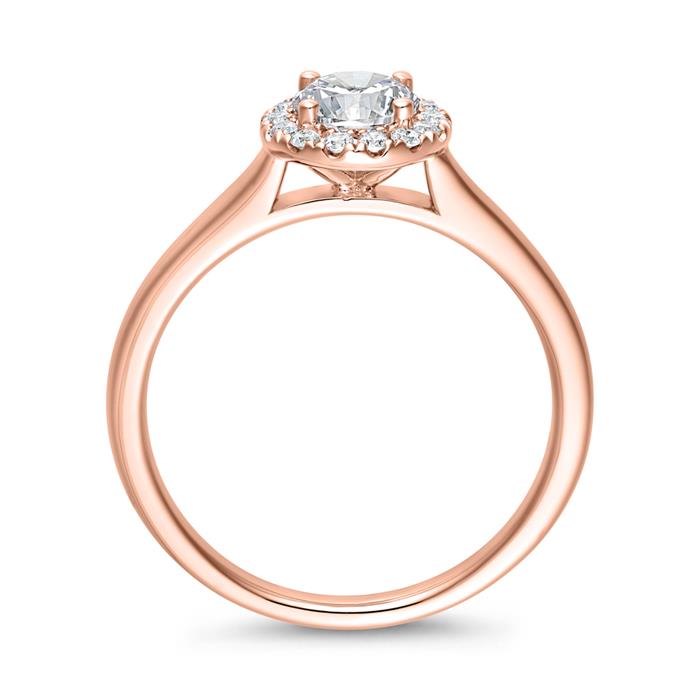 Anillo halo de diamantes en oro rosa para mujer, grabable