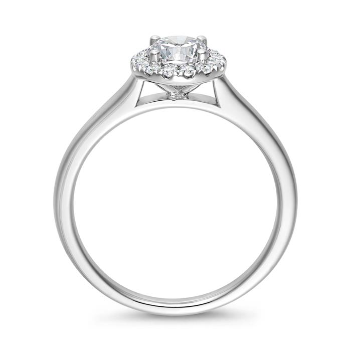 Halo engagement ring with diamonds, white gold or platinum