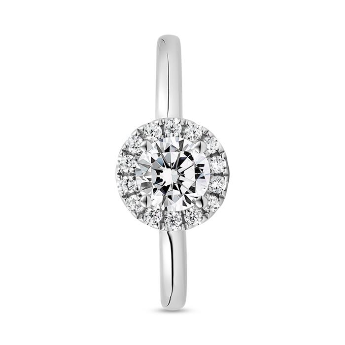 Halo ring with lab grown diamonds, white gold or platinum