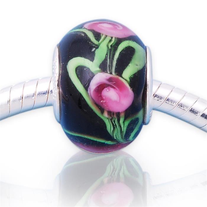 Glass bead with sterling sterling silver socket