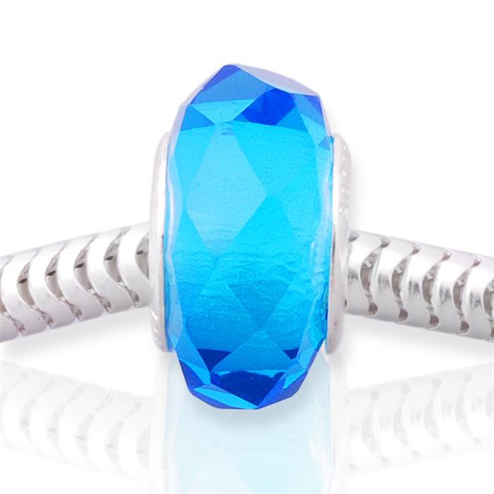 Blue glass bead with sterling silver frame