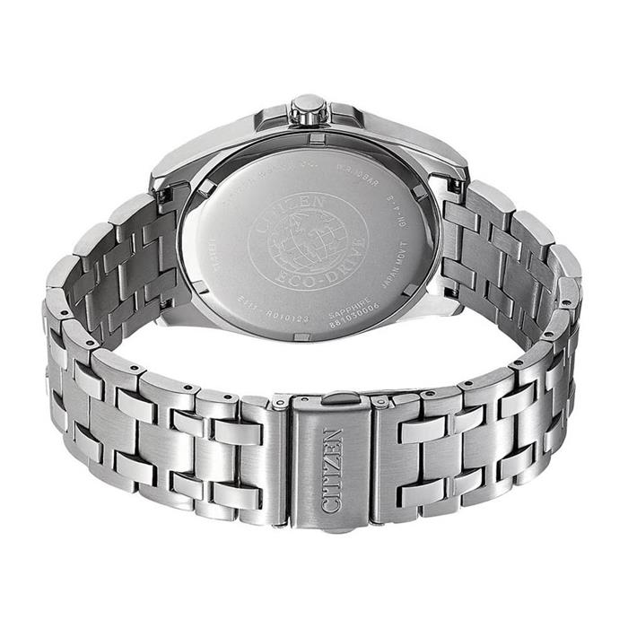 Men's stainless steel watch with eco-drive